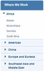 Nested menu for "Where We Work" section