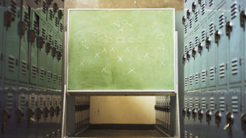 Chalkboard in a locker room depicting a winning P2P strategy