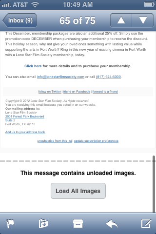 Screenshot of button to load images at the bottom of email message